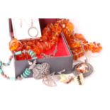 Mixed ot of costume jewellery including silver and vintage pieces and amber