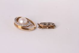 9ct pearl and diamond pendant together with a 9ct rose cut diamond set clasp, 2.7g