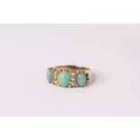 Turquoise and Pearl half hoop ring, three cabochon turquoise , spaced with seed pearls, tested as