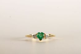 Diamond and Emerald Heart Ring, set with a heart shaped emerald approximately 0.25ct and 2 round