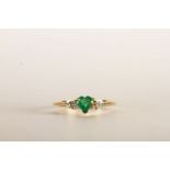 Diamond and Emerald Heart Ring, set with a heart shaped emerald approximately 0.25ct and 2 round