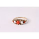 Pearl and Coral half hoop ring, in 9ct, 2.7g