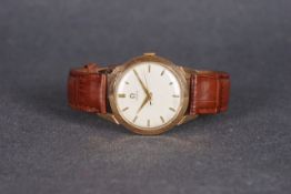 GENTLEMENS OMEGA 14CT GOLD 'HONEYCOMB DIAL' WRISTWATCH, circular cream honeycomb dial with gold hour