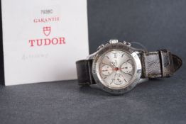 GENTLEMENS TUDOR CHRONOMATIC CHRONOGRAPH WRISTWATCH W/ BOX & PAPERS REF. 79380, circular triple