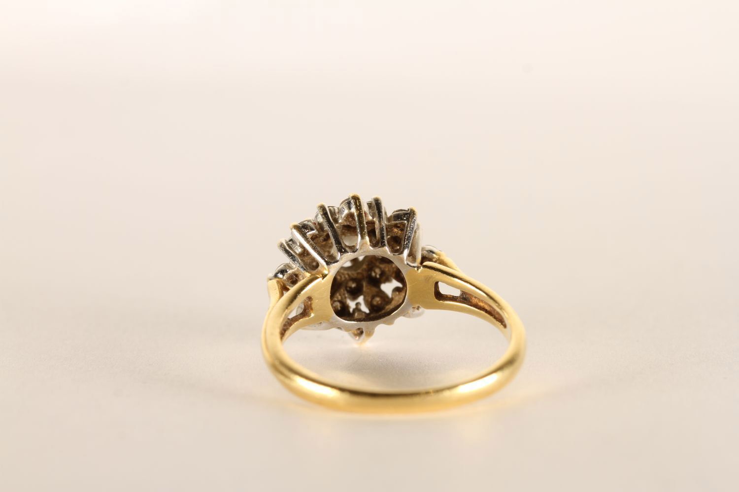 Diamond Cluster Flower Ring, set with diamonds, claw set, stamped 18ct yellow gold, finger size N - Image 3 of 3