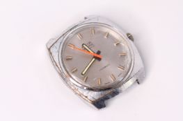 VINTAGE AVIA OLYMPIC, circular dial, block hour markers, orange seconds hand, cushion chrome case,