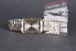 GENTLEMENS RAYMOND WEIL PARSIFAL PARTS WRISTWATCH, rectangular cream dial with roman numeral hour