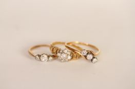 (3) Three 18ct diamond rings including an old cut diamond three stone diamond ring ETDW 0.28ct,