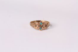 9ct early 20th c turquoise and pearl ring, 2.1g