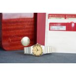 GENTLEMENS OMEGA CONSTELLATION WRISTWATCH W/ BOX & PAPERS REF. 12121000, circular textured gold dial