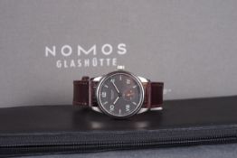 GENTLEMENS NOMOS GLASHUTTE CLUB CAMPUS WRISTWATCH W/ BOX & PAPERS REF. 3404, circular grey dial with