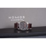 GENTLEMENS NOMOS GLASHUTTE CLUB CAMPUS WRISTWATCH W/ BOX & PAPERS REF. 3404, circular grey dial with