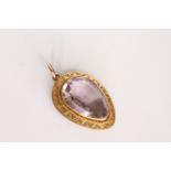 Vintage Amethyst pear drop pendant, 17.5x 12.5mm pear cut Amethyst, engraved gold border, tested