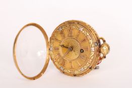 Georgian 18ct Verge Pocket Watch circa 1779, fine detailed dial in tri colour gold, Engine turned