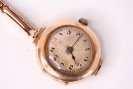 George V 15CT LADIES ROLEX, circular patina dial with Arabic numerals and red 12, rose gold case and