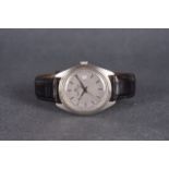 GENTLEMENS JAEGER LE COULTRE DATE WRISTWATCH, circular grey dial with stick hour markers and