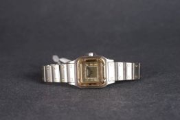 LADIES CARTIER SANTOS STEEL & GOLD WRISTWATCH REF. 1567, square gold brushed dial with gold roman
