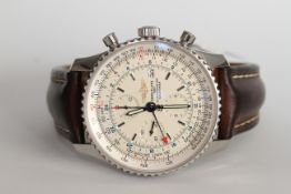 GENTLEMEN'S BREITLING CHRONOMETRE NAVITIMER REFERENCE A24322 W/BOX + PAPERS, white dial with baton