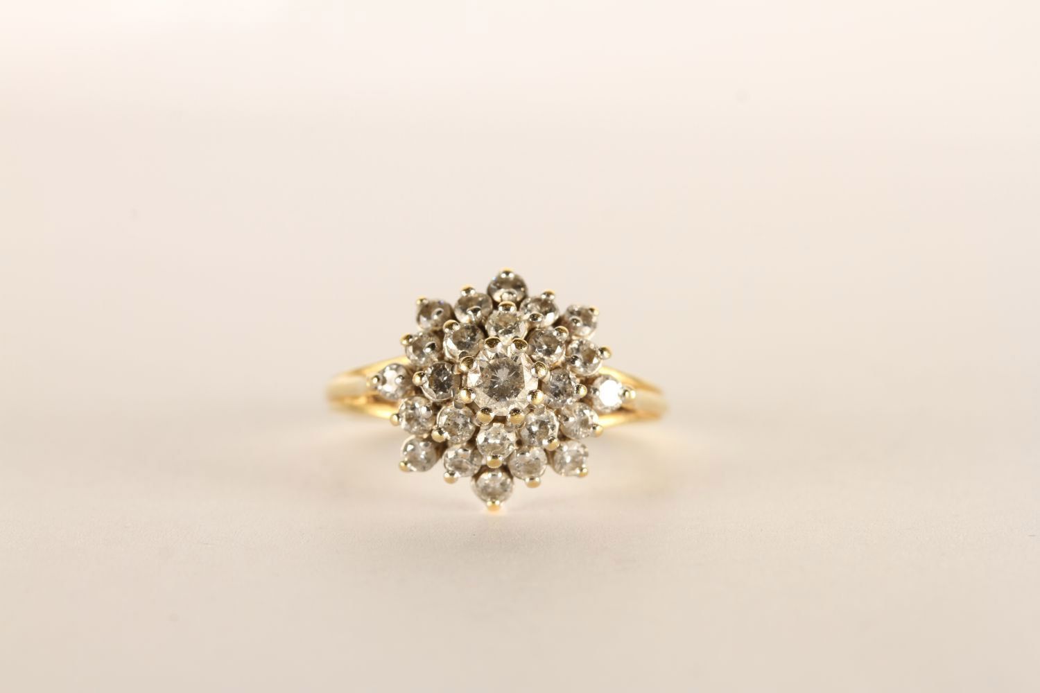 Diamond Cluster Flower Ring, set with diamonds, claw set, stamped 18ct yellow gold, finger size N