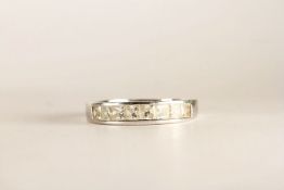 Half Eternity Diamond Ring, set with princess cut diamonds, finger size P.