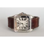 CARTIER SANTOS 100 AUTOMATIC REFERENCE 2858, square white dial with Roman numerals, polished