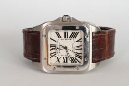 CARTIER SANTOS 100 AUTOMATIC REFERENCE 2858, square white dial with Roman numerals, polished