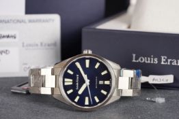 GENTLEMENS LOUIS ERARD AUTOMATIC DATE WRISTWATCH W/ BOX & PAPERS REF. 69108AA05.BMA48, circular navy