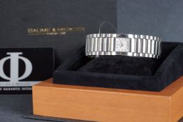 LADIES BAUME & MERCIER DIAMOND SET WRISTWATCH W/ BOX & PAPERS, square two tone diamond set dial with