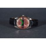 GENTLEMENS ORIS WRISTWATCH, circular pink redial with hour markers and green hands, 35mm stainless