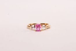 Pink Sapphire and Diamond Ring, set with an oval-cut pink sapphire