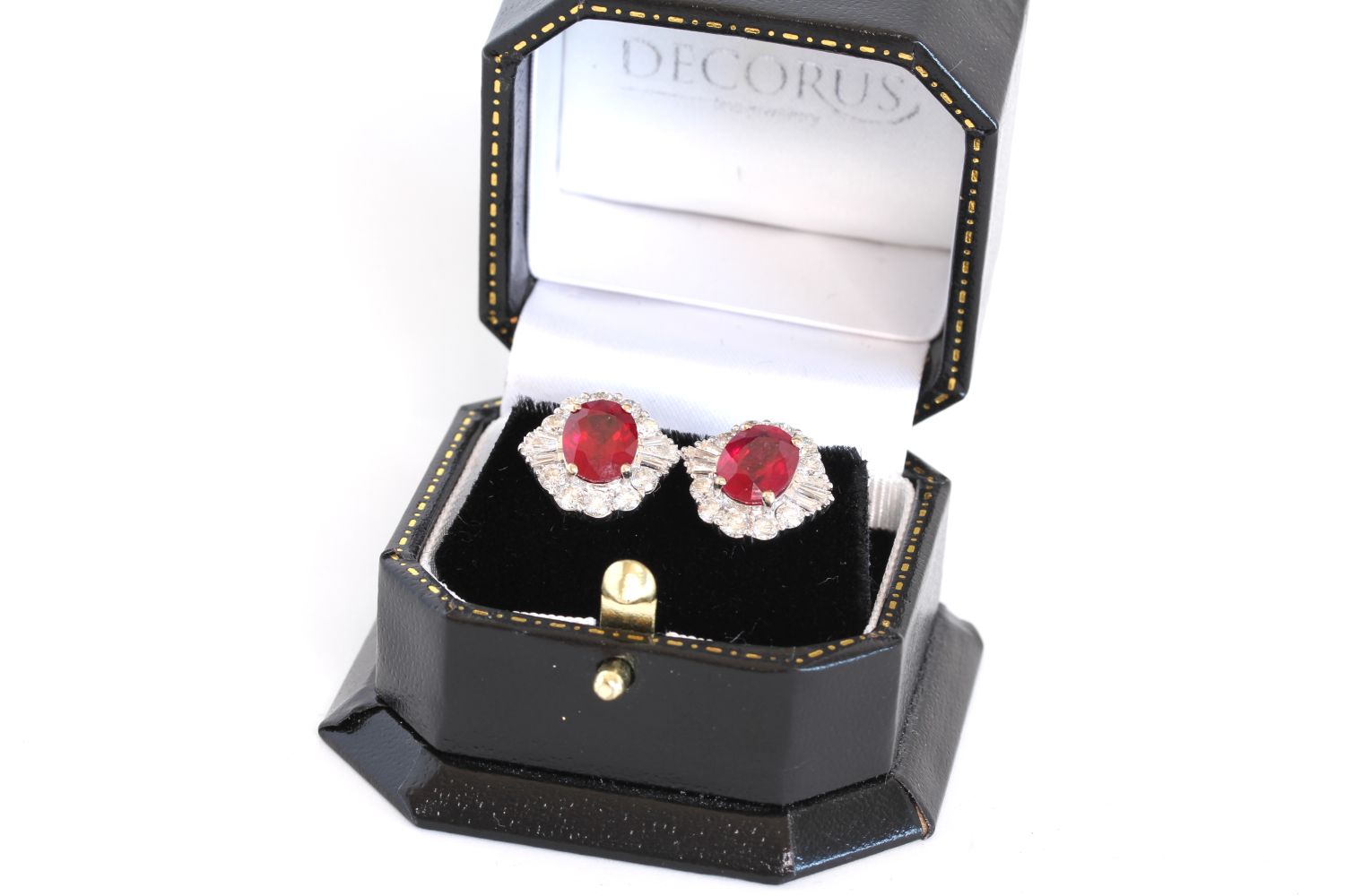 Treated Ruby and Diamond Cluster Stud Earrings