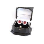 Treated Ruby and Diamond Cluster Stud Earrings