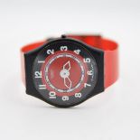 *TO BE SOLD WITHOUT RESERVE* UNISEX SWATCH IN RED, ULTRA THIN QUARTZ WATCH, WITH BOX AND