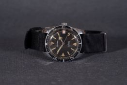 GENTLEMENS CARDINAL DIVER WRISTWATCH, circular black dial with hour markers and a fat arrow hand,