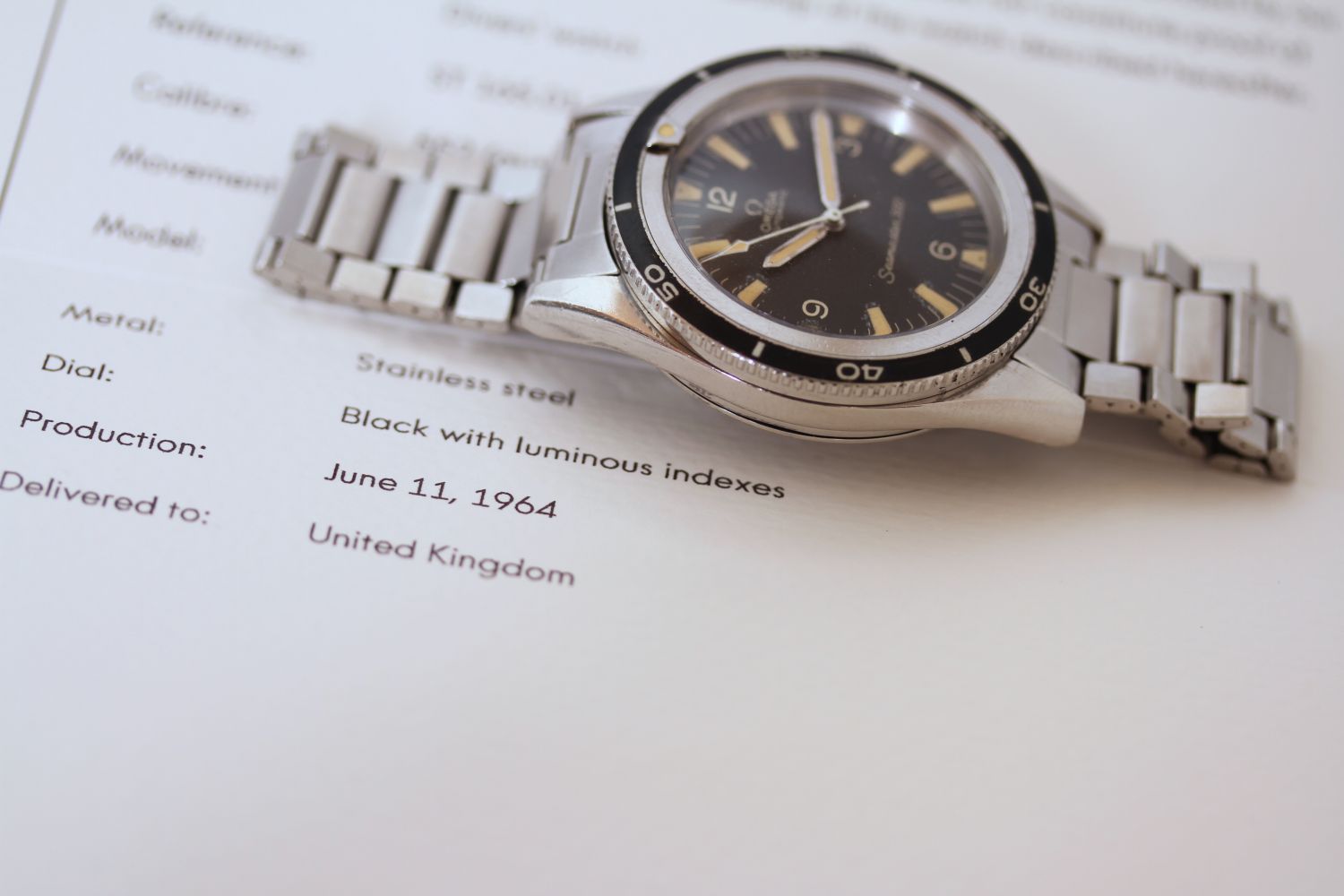 VINTAGE OMEGA SEAMASTER 300 REFERENCE ST 165.014 CIRCA 1964 WITH ARCHIVE PAPERWORK, circular black - Image 5 of 5