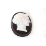 Vintage hardstone cameo black and white onyx cameo of female, approximately 33 x 23 mm