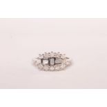 Diamond 'Boat' Cluster Ring, set with baguette cut and round brilliant diamonds