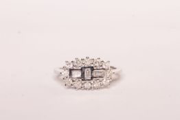 Diamond 'Boat' Cluster Ring, set with baguette cut and round brilliant diamonds