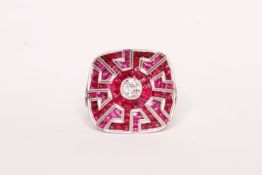 Ruby and Diamond Aztec-Style Dress Ring