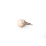 Art Deco Pearl and Diamond ring, large 13mm pearl set within a fine old cut diamond and rose cut