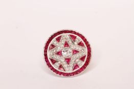 Ruby and Diamond Star Shaped Pattern Dress Ring