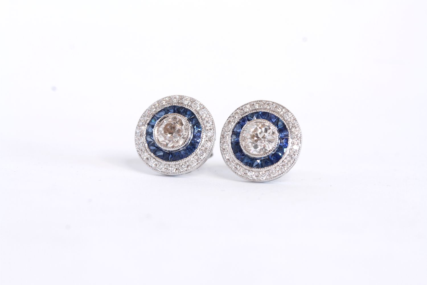 Pair of Old Cut Diamond and Sapphire Target-Style Stud Earrings - Image 2 of 3