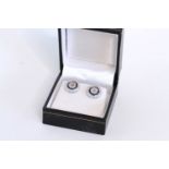 Pair of Old Cut Diamond and Sapphire Target-Style Stud Earrings