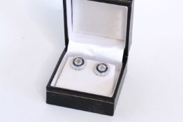 Pair of Old Cut Diamond and Sapphire Target-Style Stud Earrings