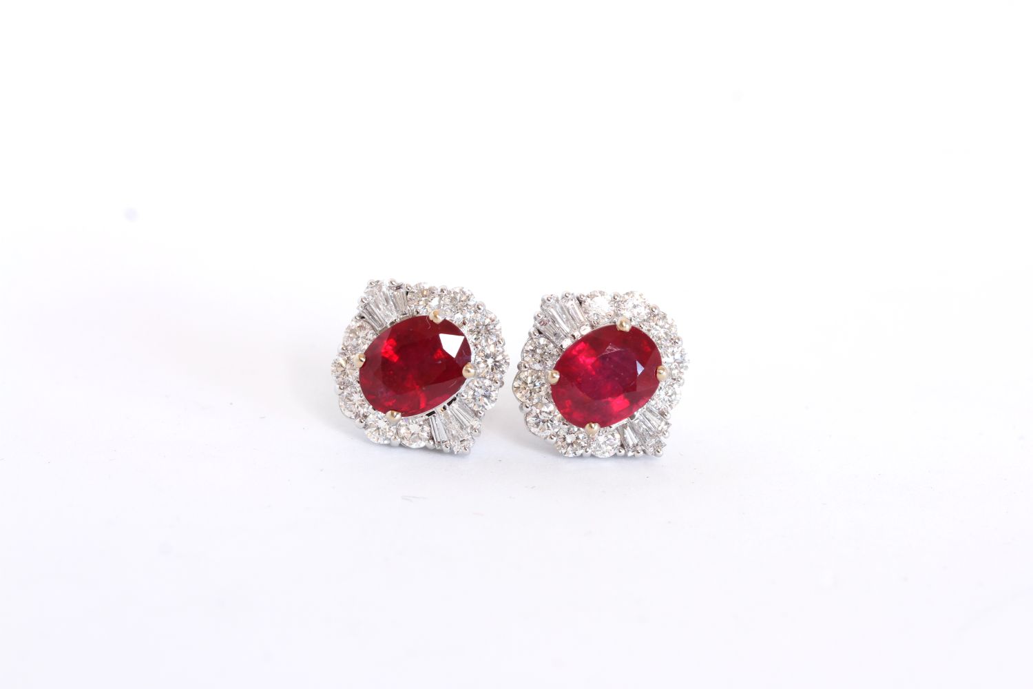 Treated Ruby and Diamond Cluster Stud Earrings - Image 2 of 3