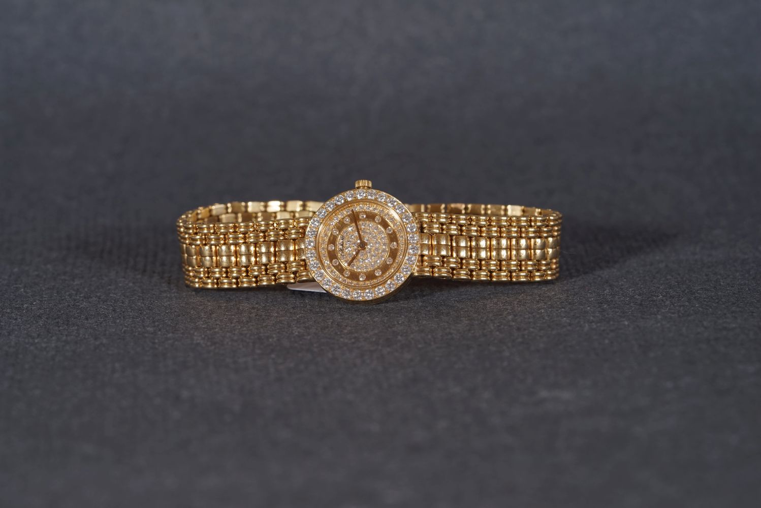 LADIES CHOPARD DIAMOND SET 18CT GOLD WRISTWATCH, circular diamond set two tone dial with diamond