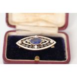 Early 20th C Fine Sapphire and Enamel Brooch, central cushion cut sapphire, approximately 11 x 9.