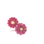 Diamond and corundum carved flower earrings, carved floral red corundum, approximately 16 mm