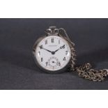 VINTAGE CHRONOMETRE POCKET WATCH CIRCA 1920s, circular white dial with arabic numeral hour markers