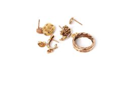 Misc gold items, earrings, band and a tooth cap, 10.2g gross